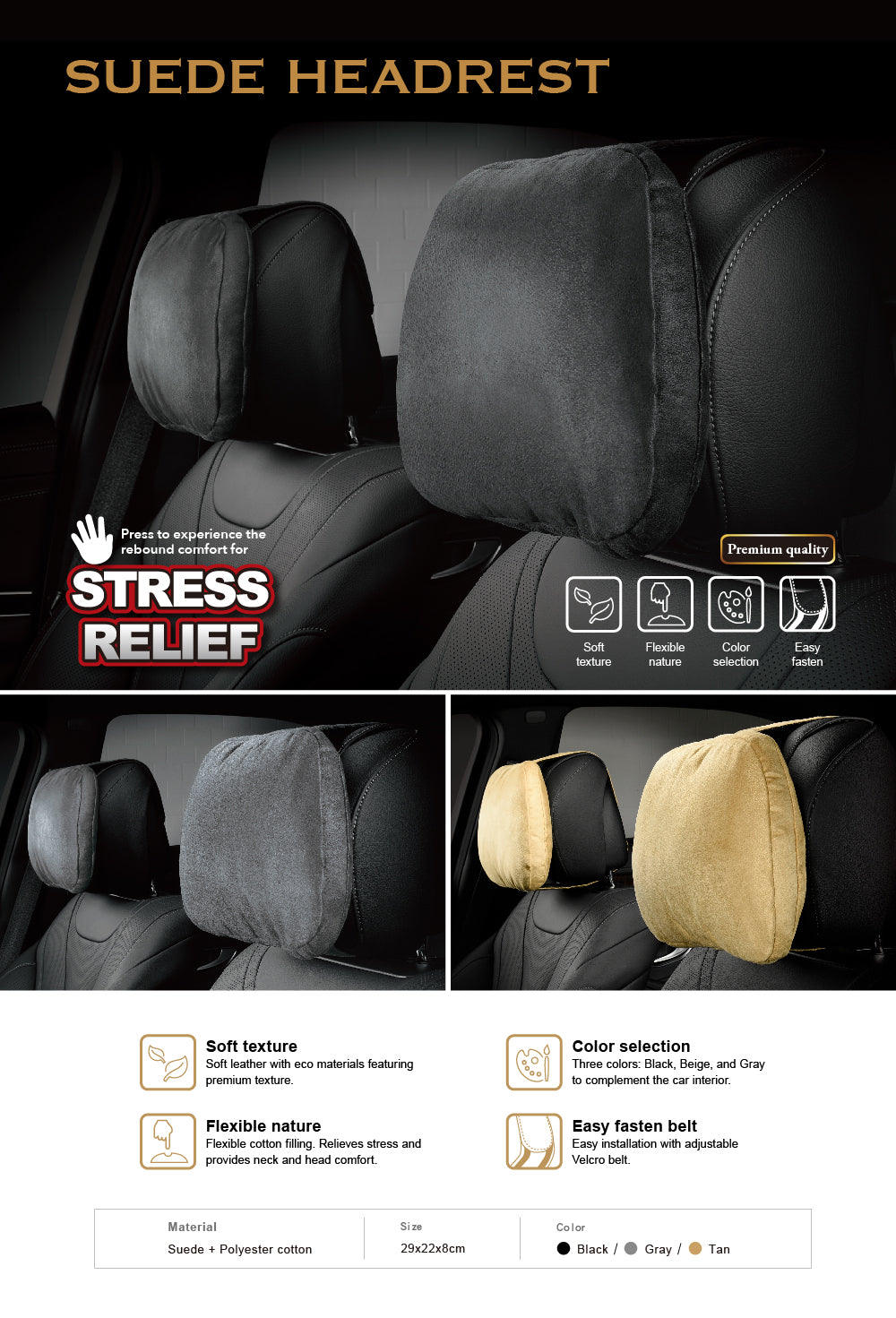 SUEDE HEADREST (BLACK)